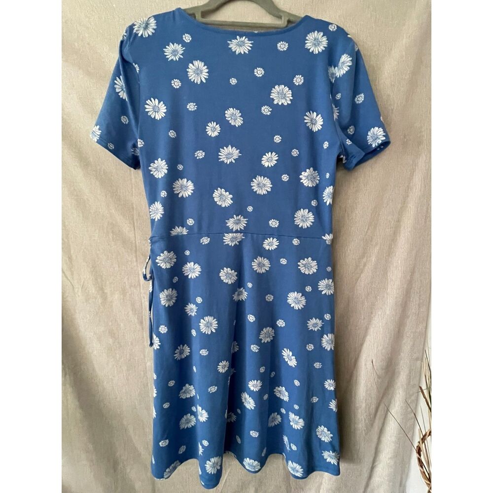 SO Blue White Daisy Floral Print Short Sleeve Faux Wrap Dress Medium M